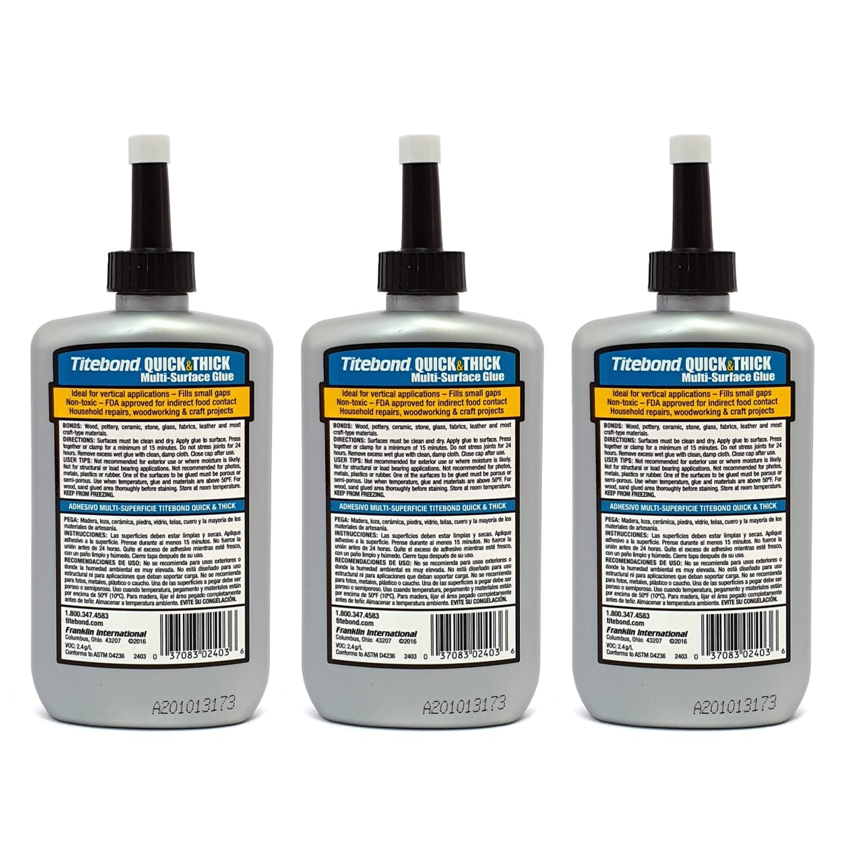 Pack 3x2 Titebond Quick and Thick. 8 oz / 237 ml2