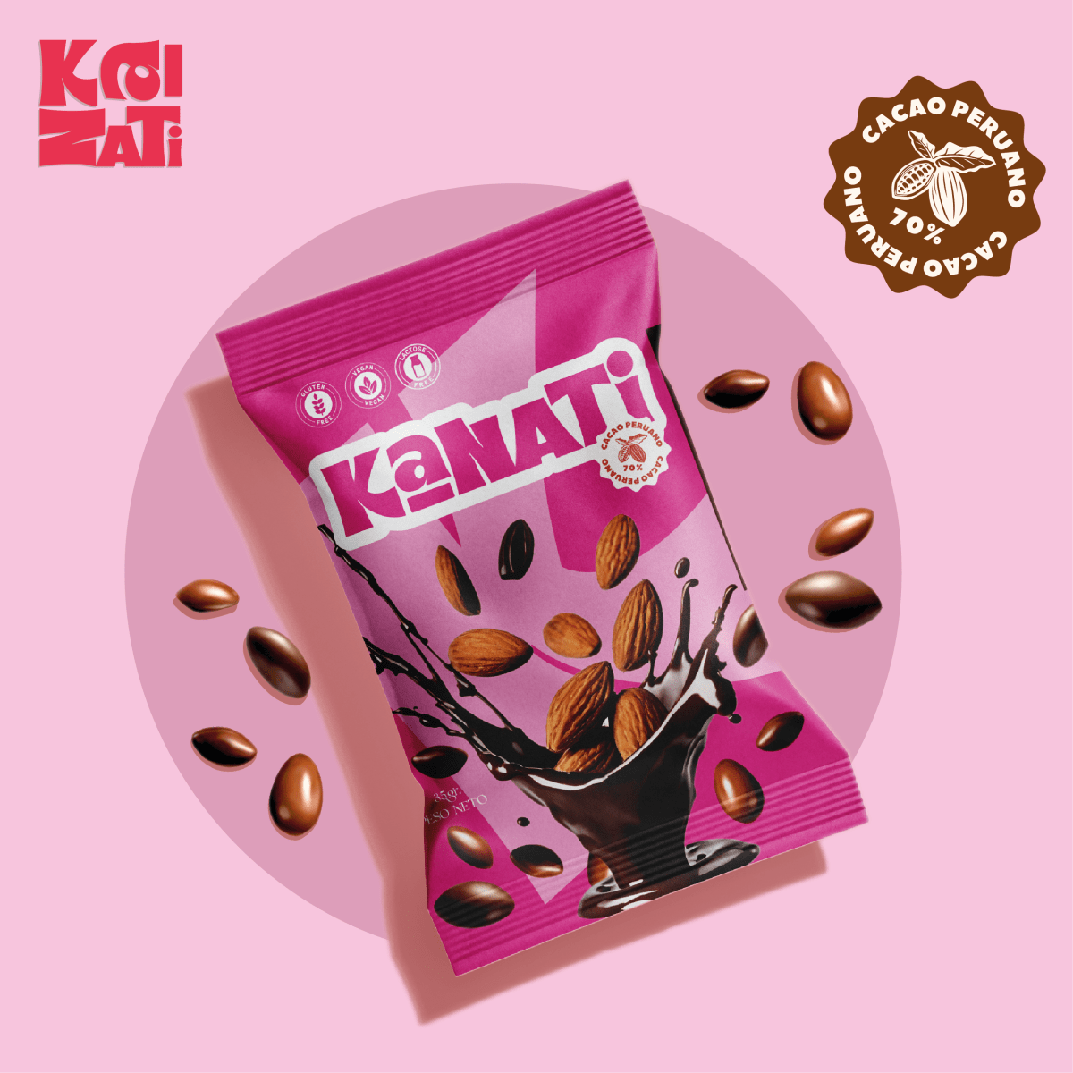 Almendras recubiertas de 70% cacao - Sobre de 20g2