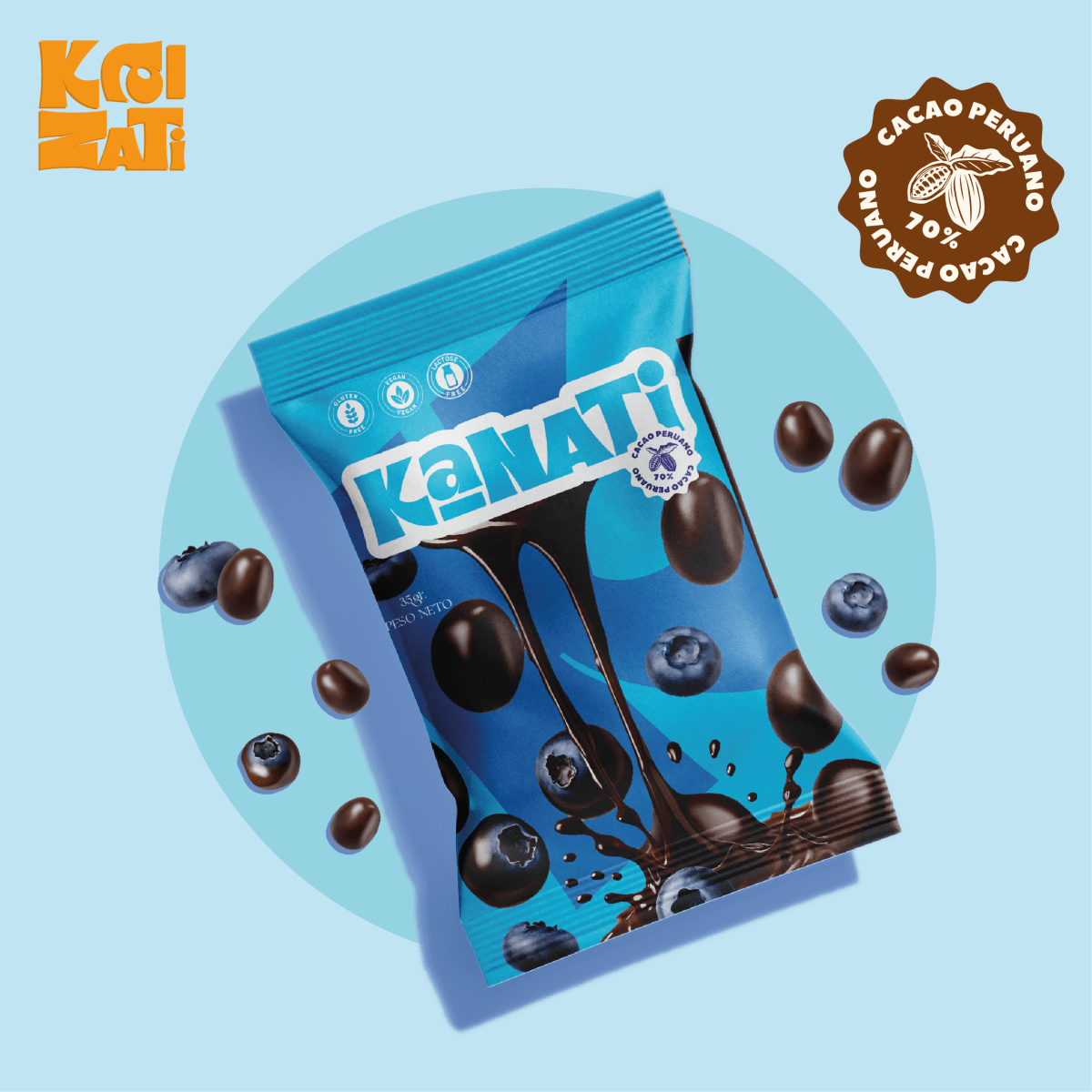 Arándanos recubiertos de 70% cacao - Sobre de 20g2