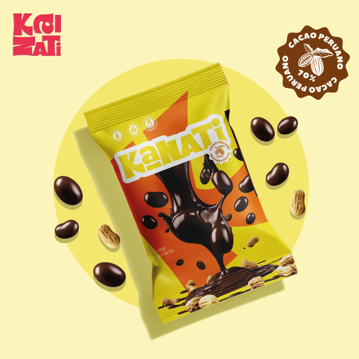 Maníes recubiertos de 70% cacao - Sobre de 20g2