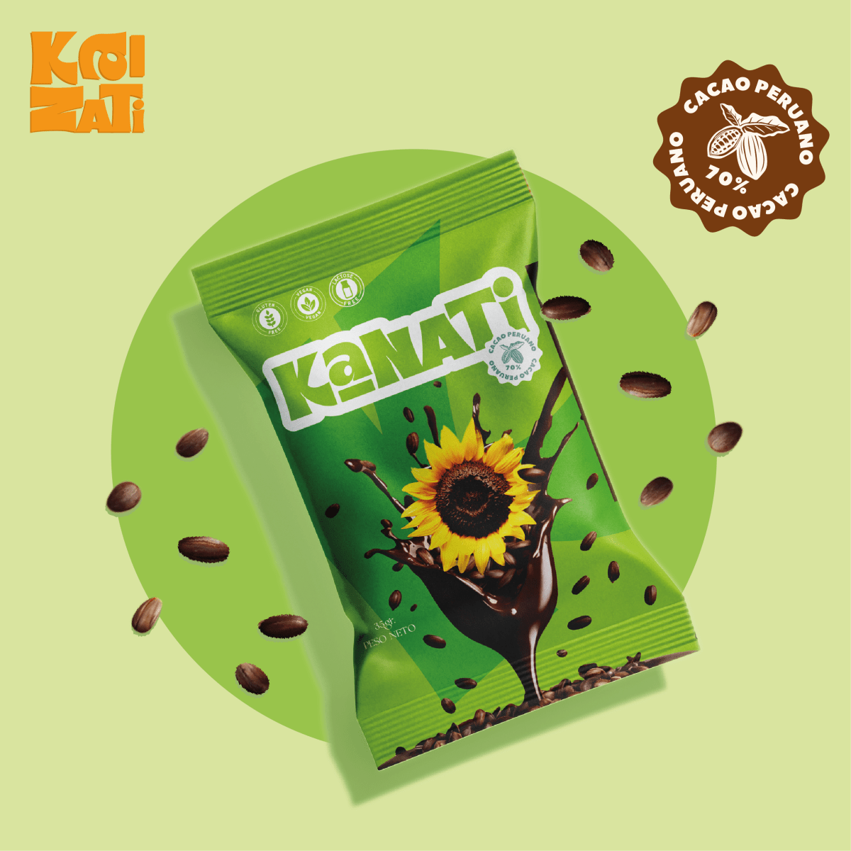 Semillas de girasol recubiertas de 70% cacao - Sobre de 20g2