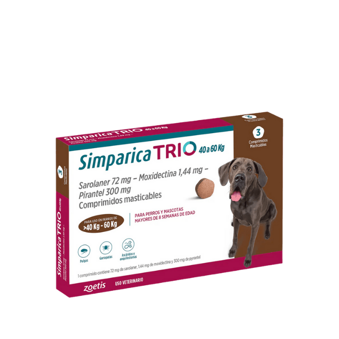 Simparica Trio 3 comprimidos 40 a 60 Kg 1 ud | Invasión Animal