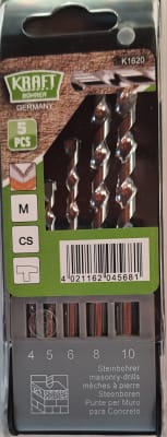 BROCA CONCRETO KRAFT BOHRER GERMANY JGO. 5 PZAS. 4-5-6-8-10 MM1