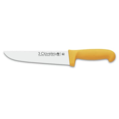CUCHILLO TRES CLAVELES # 1383 POLIP. AMARILLO 18 CMS CARNICERO1