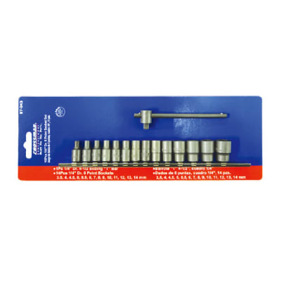 SET DE DADOS MARCA CROSSMAN #87-043 CON CUADRANTE DE 1/4 DE PULGADAS CON 16 PIEZAS EN TOTAL.1