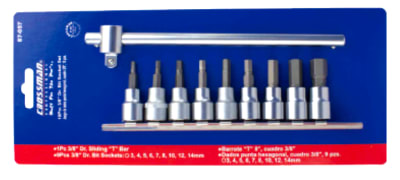 SET DE DADOS PUNTA HEXAGONAL MARCA CROSSMAN #87-057 CON CUADRANTE DE 3/8 DE PULGADAS CON 11 PIEZAS EN TOTAL.1