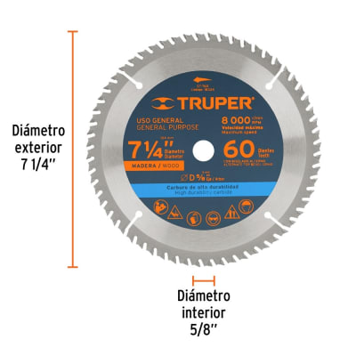 SIERRA CIRCULAR TRUPER P/MADERA 7.1/4'' X 60 DTS.#ST-7601