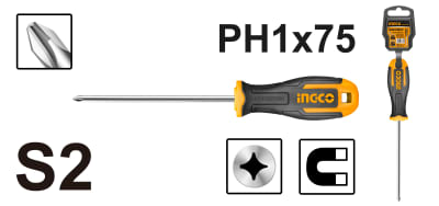 ATORNILLADOR INGCO PHILLIPS # 1 - 5 MM X 75 MM # HS68PH1075(OF)1