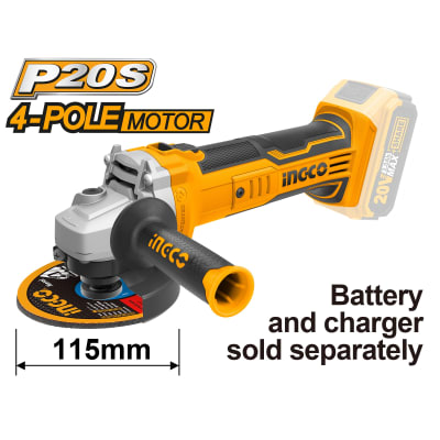 ESMERIL ANGULAR  INALAMB. 20V S/BAT.S/ CARGADOR INGCO#CAGLI11511