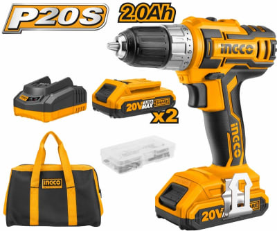 TALADRO INGCO INALÁMBRICO 20V - 2 BAT. Y CARGADOR C/BOLSO #CDLI2002 (C) (OF)1