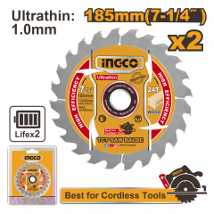 DISCO DE SIERRA CIRCULAR INGCO P/MADERA JGO.2 PZAS. 24 DTS. 185 MM-7.1/4' #TSB18531
