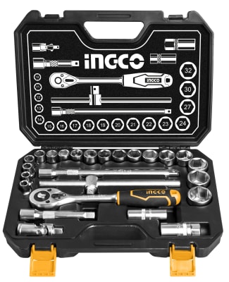 CAJA DE DADOS MARCA INGCO, CON CUADRANTE DE 1/2, Y 25 PIEZAS #HKTS122511