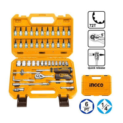 JUEGO DADOS C/CHICHARRA INGCO 1/4'' DR - JGO 46 PZS. #HKTS144621