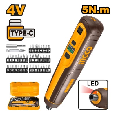 ATORNILLADOR INALÁMBRICO INGCO 4V SIN CABLE USB C/43 ACCESORIOS #CSDLI040621