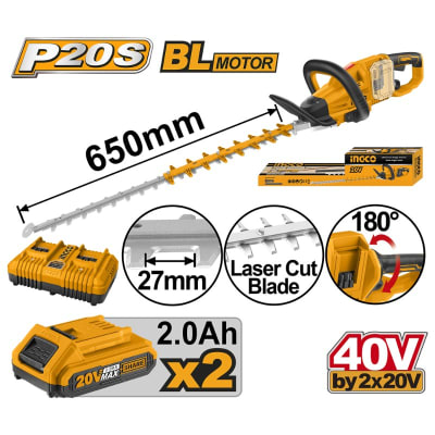 CORTASETOS INGCO INALÁMBRICO 40V C/2 BAT. Y C/CARGADOR DOBLE #CHTLI4002821