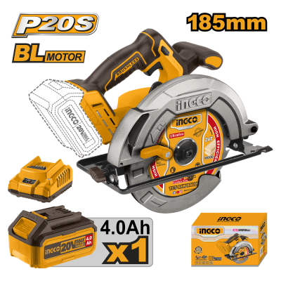 SIERRA CIRCULAR INGCO INALÁMBRICA 20V 185 MM C/BAT Y CARGADOR #CSLI18511 (C)1