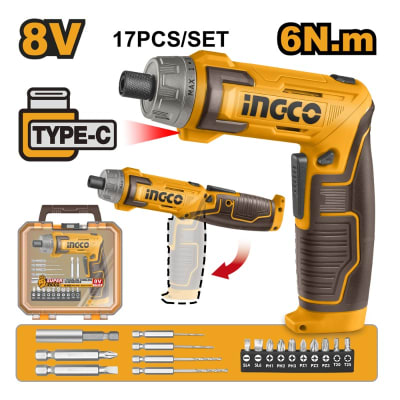 ATORNILLADOR INGCO INALÁMBRICO 8V CARGA USB (CABLE NO INCLUIDO) 17 PZAS #CSDLI080251