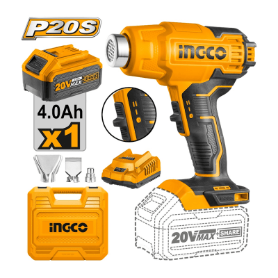 PISTOLA DE CALOR INGCO INALÁMBRICA 20V C/BAT. Y CARGADOR # HGLI200251