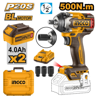 LLAVE IMPACTO INGCO INALÁMBRICA 20V - C/2 BAT. 4.0AH Y 1 CARGADOR #CIWLI2050 (C)1