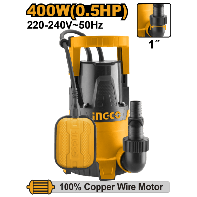 BOMBA SUMERGIBLE INGCO 400 WATTS FLUJO 117L. P/MIN. # SPC40081