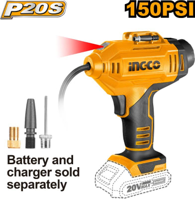 COMPRESOR INFLADOR PISTOLA INGCO P/AUTO 20V S/BAT.S/CARGADOR # CACLI20181