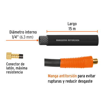 MANGUERA DE HULE TRUPER P/COMPRESOR 15 MTS. # MAN-AP-15-1/4 (17081)2