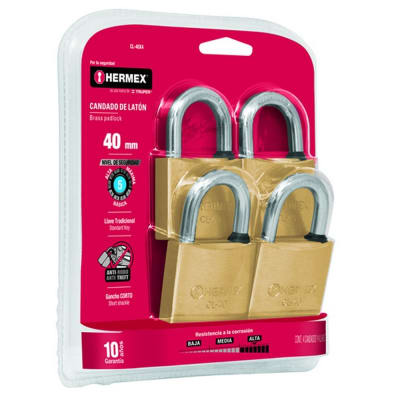 CANDADO TRUPER 40 MM GANCHO CORTO C/LLAVE JGO. 4 PZS # CL-40X41