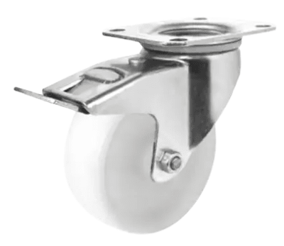 RUEDA NYLON BLANCA GIRATORIA CON FRENO 100 MM (4