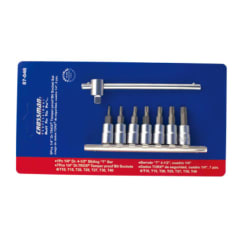 SET DE DADOS TORX MARCA CROSSMAN #87-046 CON CUADRANTE DE 1/4 DE PULGADAS CON 9 PIEZAS EN TOTAL.