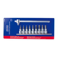 SET DE DADOS TORX MARCA CROSSMAN #87-051 CON CUADRANTE DE 3/8 DE PULGADAS CON 11 PIEZAS EN TOTAL.