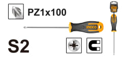 ATORNILLADOR INGCO PHILLIPS POZIDRIV PZ1 X 100 MM # HS68PZ1100(OF)