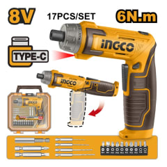 ATORNILLADOR INGCO INALÁMBRICO 8V CARGA USB (CABLE NO INCLUIDO) 17 PZAS #CSDLI08025