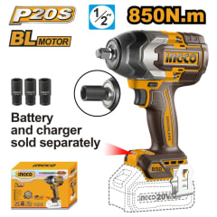 LLAVE IMPACTO INALAMBRICA 1/2'' DR 20V S/BAT. S/CARGADOR INGCO#CIWLI20851