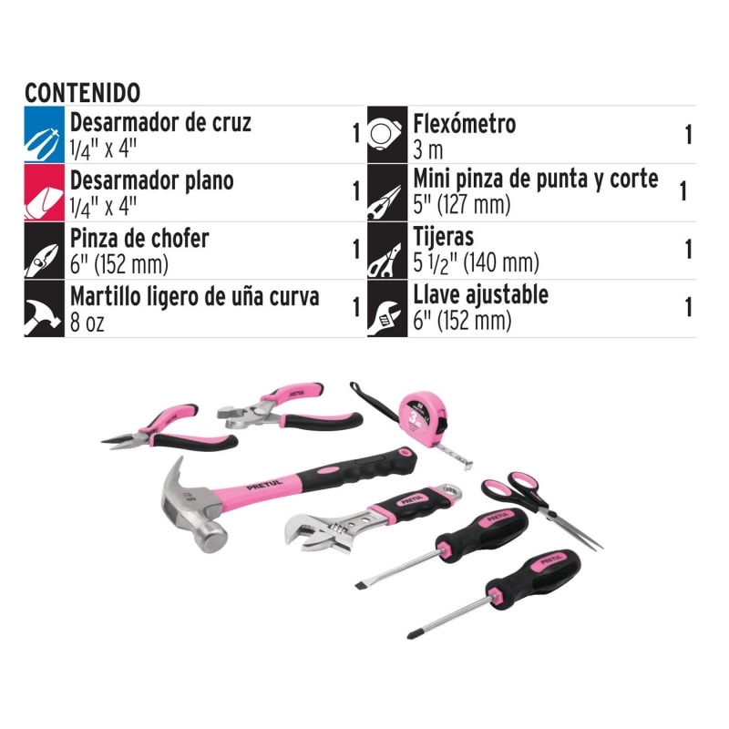 SET HERRAMIENTAS DAMA PRETUL (TRUPER) JGO. 8 PIEZAS # SET-MA8 (21251)3