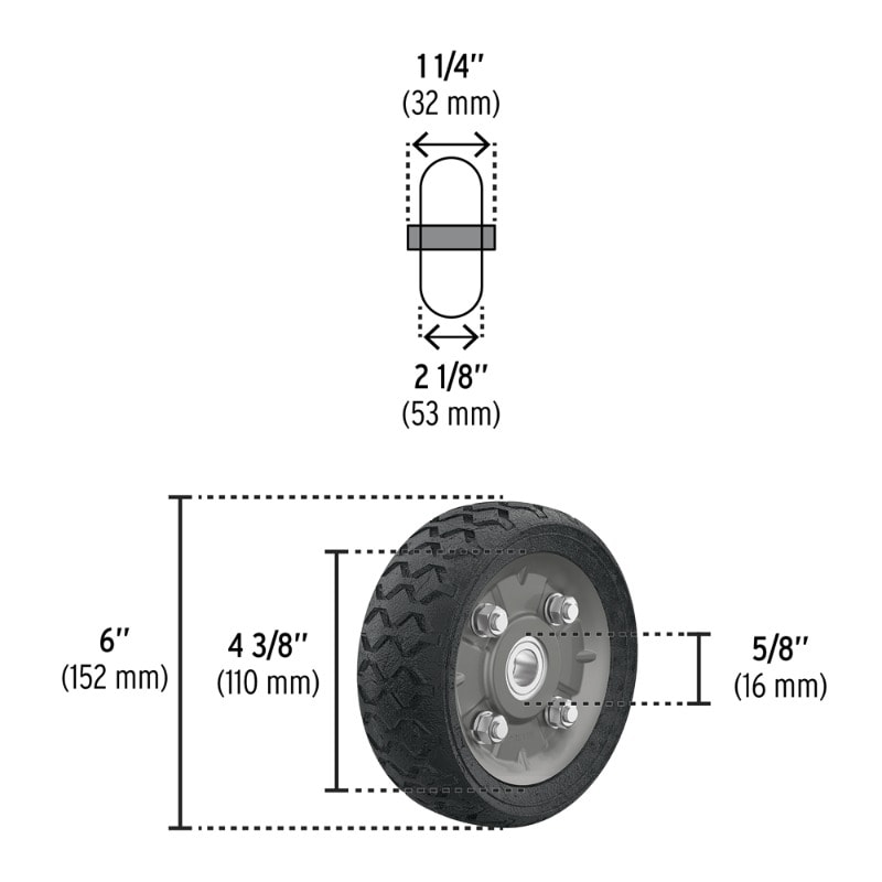RUEDA P/CARRO T/ YEGUA COMPLETA PRETUL (TRUPER) IMPONCHABLE 6'' # RD-622