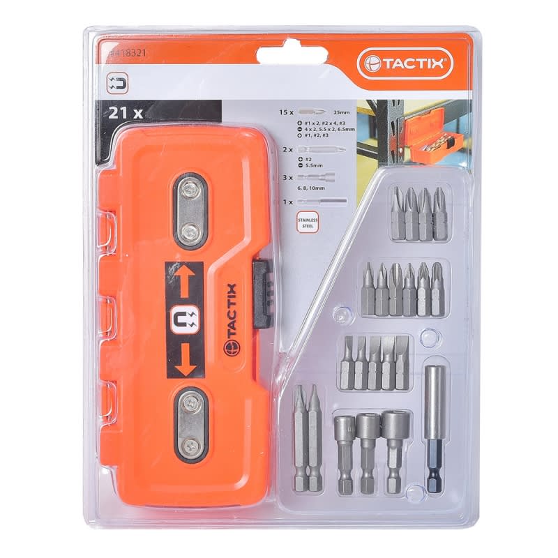PUNTA Y ADAPTADOR TACTIX # 418321 JGO.21 PZAS. C/CAJA MAGNÉTICA 0