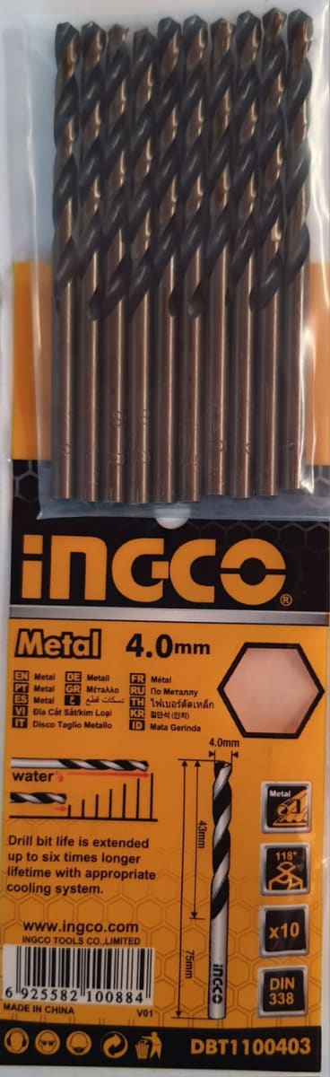 BROCA CIL AR INGCO 4,0 MM # DBT1100403 BOLSA 10pz(OF) 1