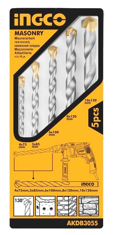 BROCA INGCO P/CONCRETO JGO. 5 PZS 4,0 A 10,0 MM # AKDB30553