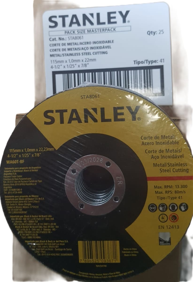 DISCO DE CORTE STANLEY PACK 25 UNIDADES DE 4.1/2 X 1MM4