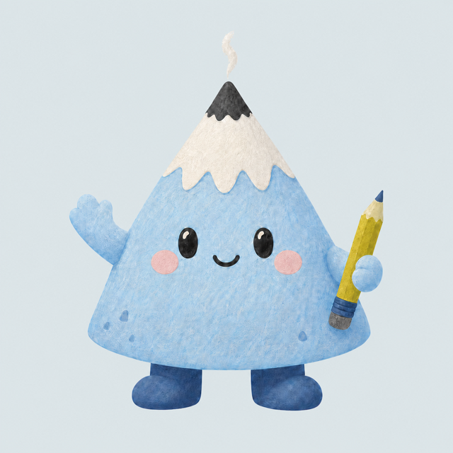 Volcanito, la mascota de Volcán de Papel, saludando con un lápiz