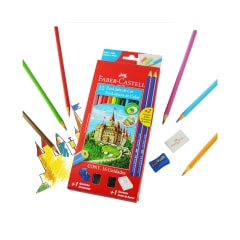 Set escolar 12 lápices de colores hexagonales + sacapuntas + goma + 2 grafitos Faber-Castell