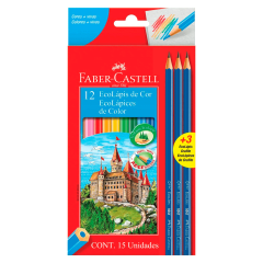 12 lápices de colores hexagonal + 3 grafitos Faber-Castell