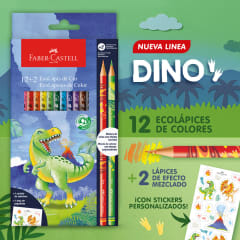 12 lápices de colores redondos +2 lápices mix dinosaurio Faber-Castell