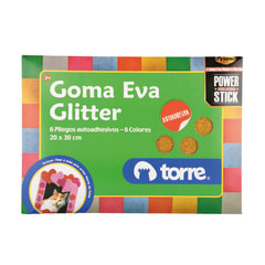 Carpeta de goma eva glitter adhesiva 6 pliegos Torre