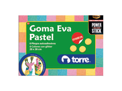 Carpeta de goma eva pastel glitter adhesiva 6 pliegos Torre