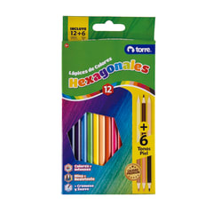 12 lápices de colores hexagonales + 3 lápices en tonos piel Torre