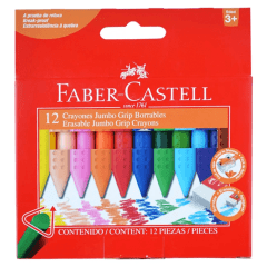 12 lápices de cera borrables triangulareas grip Faber-Castell