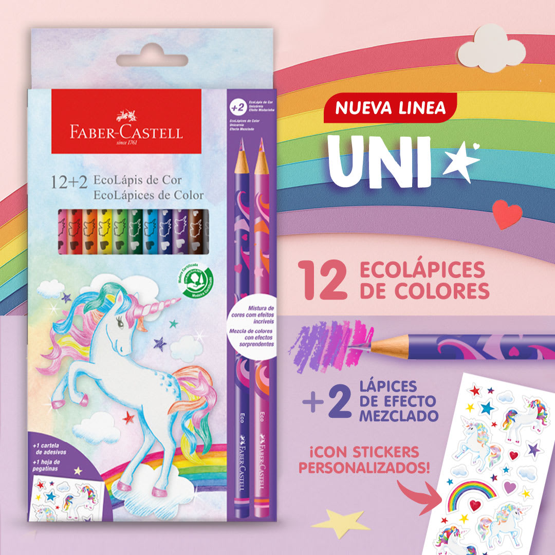 12 lápices de colores redondos +2 lápices mix unicornio Faber-Castell2