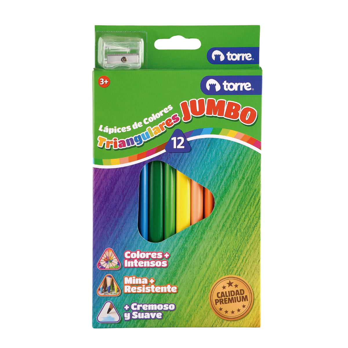 12 lápices de colores triangulares jumbo Torre1