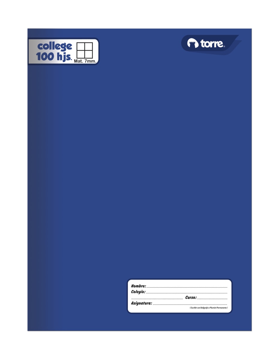 Cuaderno college liso 7mm 100 hjs Torre2